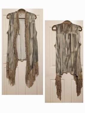Fringed Cardigan - Green And Taupe